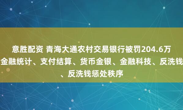 意胜配资 青海大通农村交易银行被罚204.6万元：违背金融统计、支付结算、货币金银、金融科技、反洗钱惩处秩序